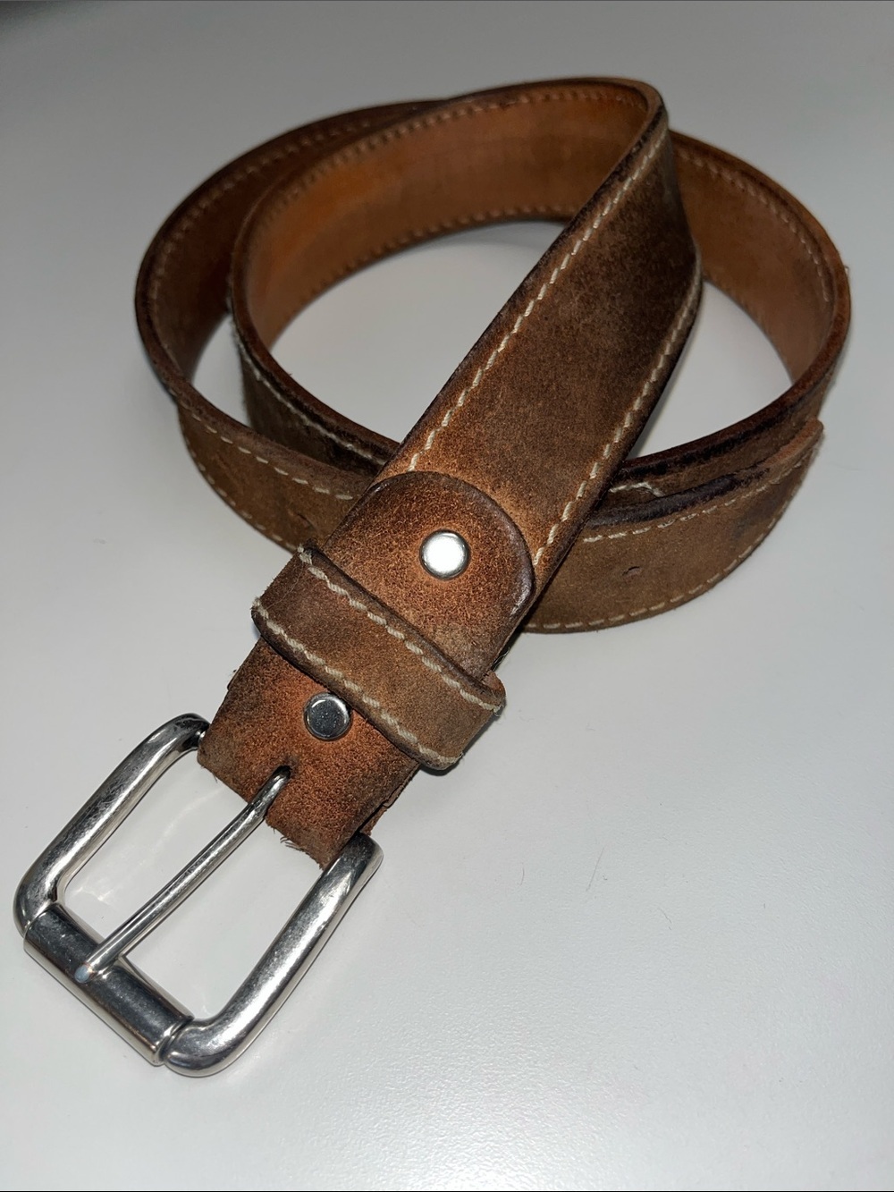Men’s Source Unknown Brown Leather Belt with Silver Buckle size 38”